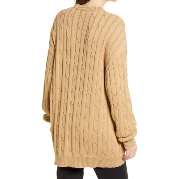 SMILEY x JOSHUA'S Unisex Tan Cable Knit Cotton Sweater - Picture 2 of 8